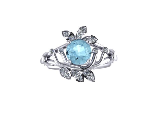 Diamant Blütenblätter Mode Ring 14K Weißgold Natürliche Hellblau Aquamarin Blume Verlobungsring Valentinstag März Birthstone Etsy-V1058 von JewelryArtworkByVick