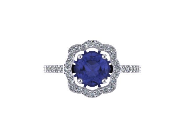 Diamant Blume Verlobungsring Saphir 14K Weißgold Mit 6, 5 Mm Zentrum Edelsteine - V1078 von JewelryArtworkByVick
