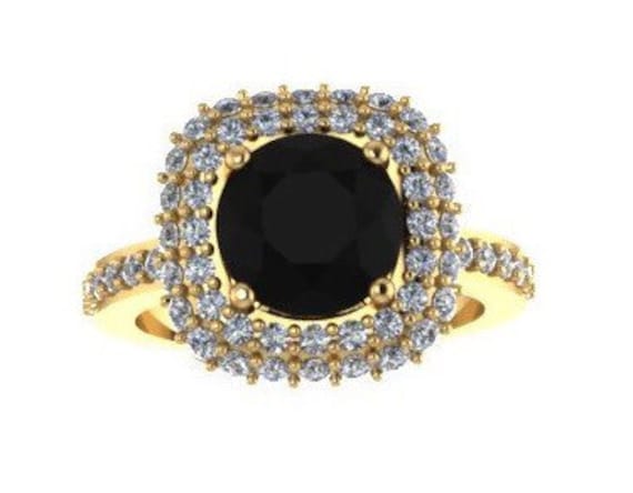 Diamant Halo Verlobungsring Schwarz 14K Gelbgold Mit 8mm Zentrum Natürlichen Edelstein Braut Ring-V1076 Diamant Halo Verlobungsring Schwarz 14K Gelbgold Mit 8mm Zentrum Natürlichen Edelstein Braut Ring-V1076 von JewelryArtworkByVick