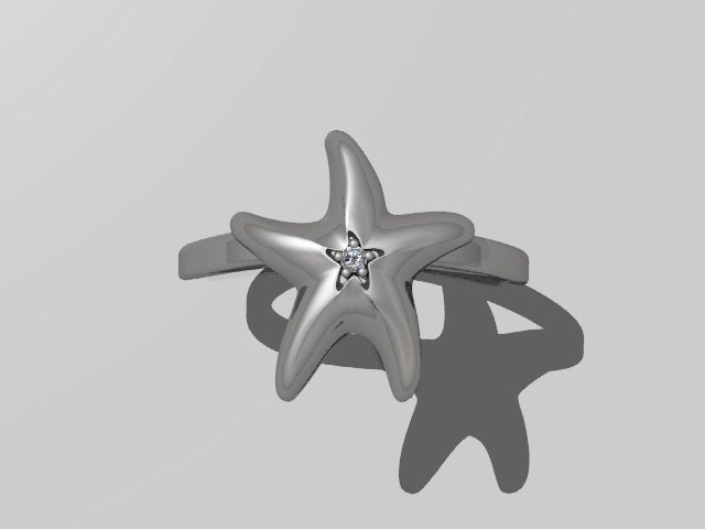 Diamant Ring 14K Weißgold Seestern Design Mit Einem in Der Mitte Feiner Schmuck Muttertag Geschenke Damen - V1047 von JewelryArtworkByVick