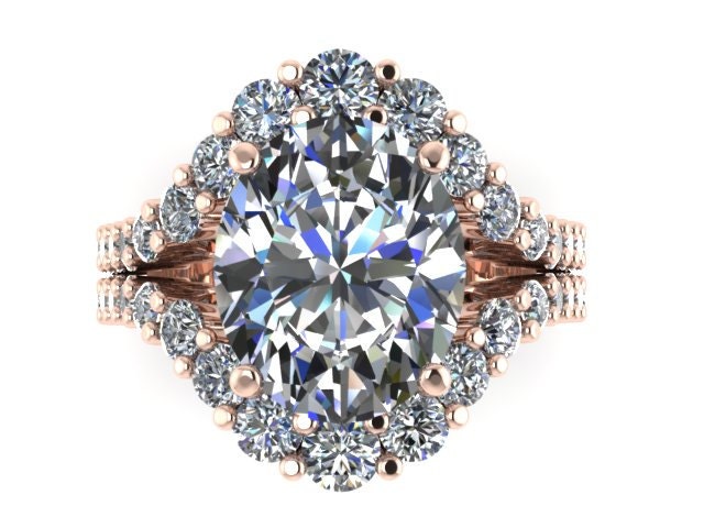 Diamant-Verlobungsring 14K Weißgold Oval Moissanite Center Natürliche Weiße Diamant Ring Benutzerdefinierte Schmuck Geschenke Für Ihre von JewelryArtworkByVick