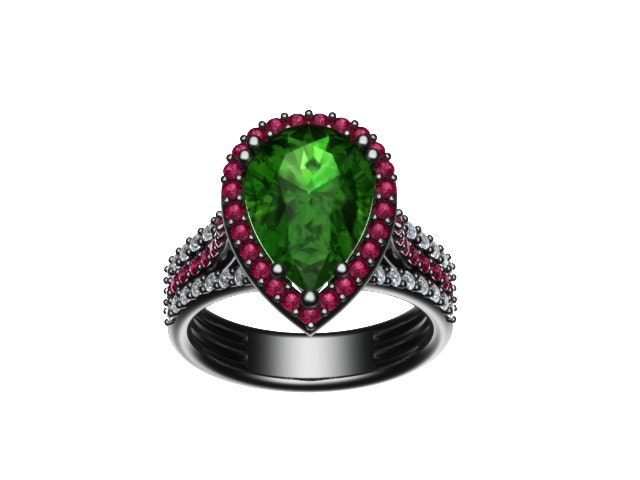 Diamant-Verlobungsring Rosa Saphir Halo Ehering 14K Schwarz Gold Ring Birne Form Grün Smaragd Verlobungsring Kann Birthstone-V1089 von JewelryArtworkByVick