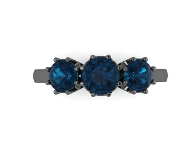 Drei-Stein London Blau Topas Band Französisch Stil Feinen Schmuck 14K Schwarz Gold Damen Ring Edelstein Geschenke Dezember Birthstone -V1128 von JewelryArtworkByVick