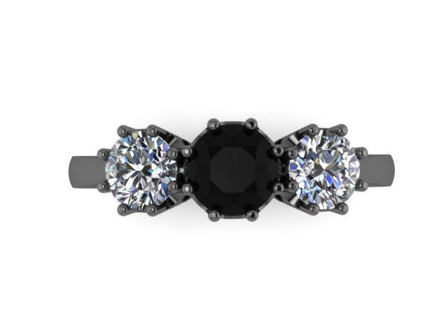 Drei-Stein Natürliche Schwarze Diamant Band Für Immer Eine Moissanite Seite Steine Französisch Stil Feinen Schmuck 14K Schwarz Gold Damen Ring -V1128 von JewelryArtworkByVick