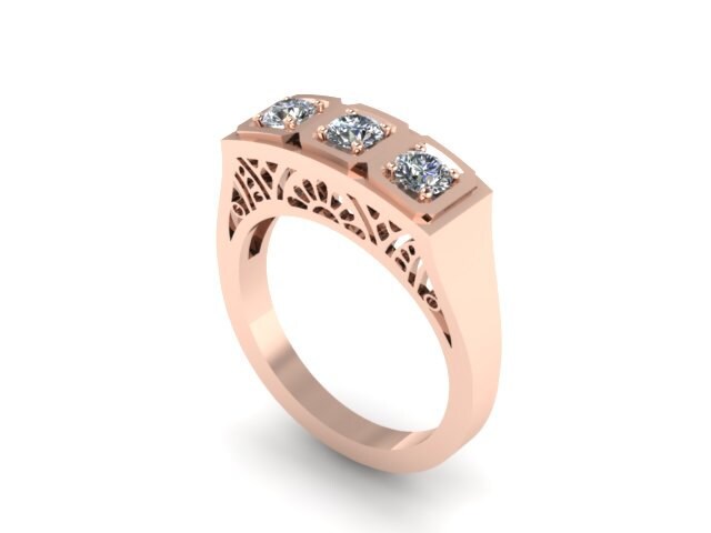 Edwardian Drei-stein-Diamant-Engagment Ring Vintage Hochzeit Estate Feinen Schmuck Antiken 14 K Rose Gold Jahrestagsgeschenk -V1134 von JewelryArtworkByVick