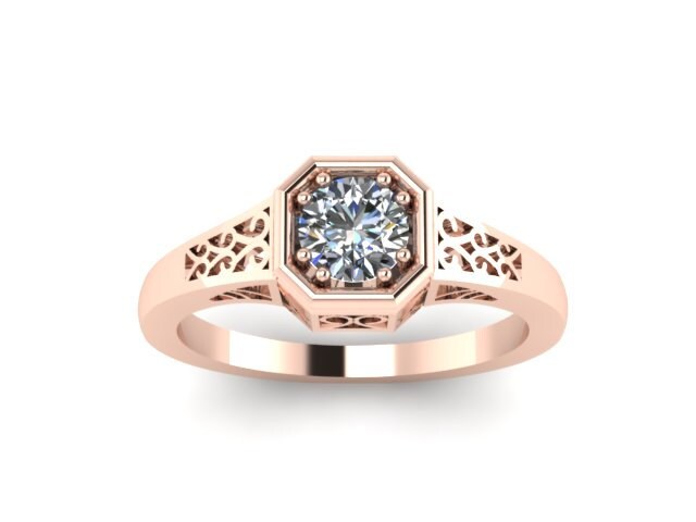 Edwardian Moiassanite Verlobungsring 14K Rose Gold Vintage Ring Mit 5mm Für Immer Ein Moissanite Center Feinen Schmuck Einzigartig - V1118R von JewelryArtworkByVick