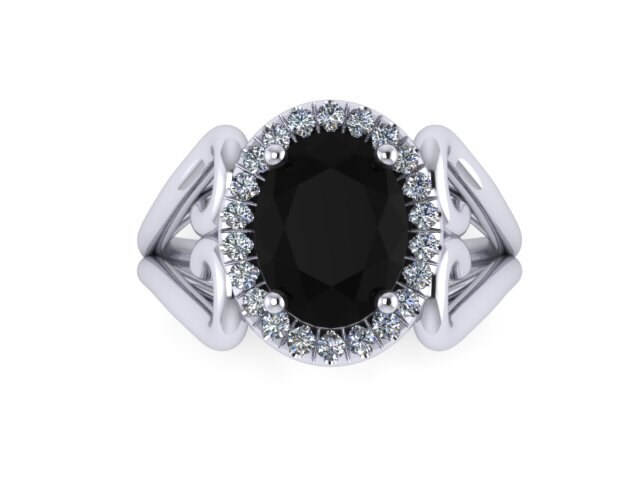 Einzigartige Verlobungsring Oval Schwarz Diamant Herz Engagment Ring 14 K Weißgold Engagemetn Braut Ringe - V1137 von JewelryArtworkByVick