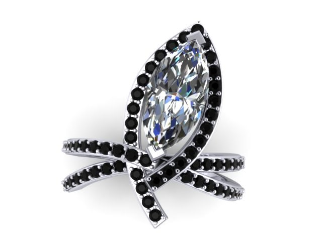 Für Immer Brillante Moissanite Verlobungsring 14K Weißgold Ring Feinen Schmuck Schwarz Diamant Halo Engagement 12x6mm Center - V1115 Für Immer Brillante Moissanite Verlobungsring 14K Weißgold Ring Feinen Schmuck Schwarz Diamant Halo Engagement 12x6mm Center - V1115 von JewelryArtworkByVick