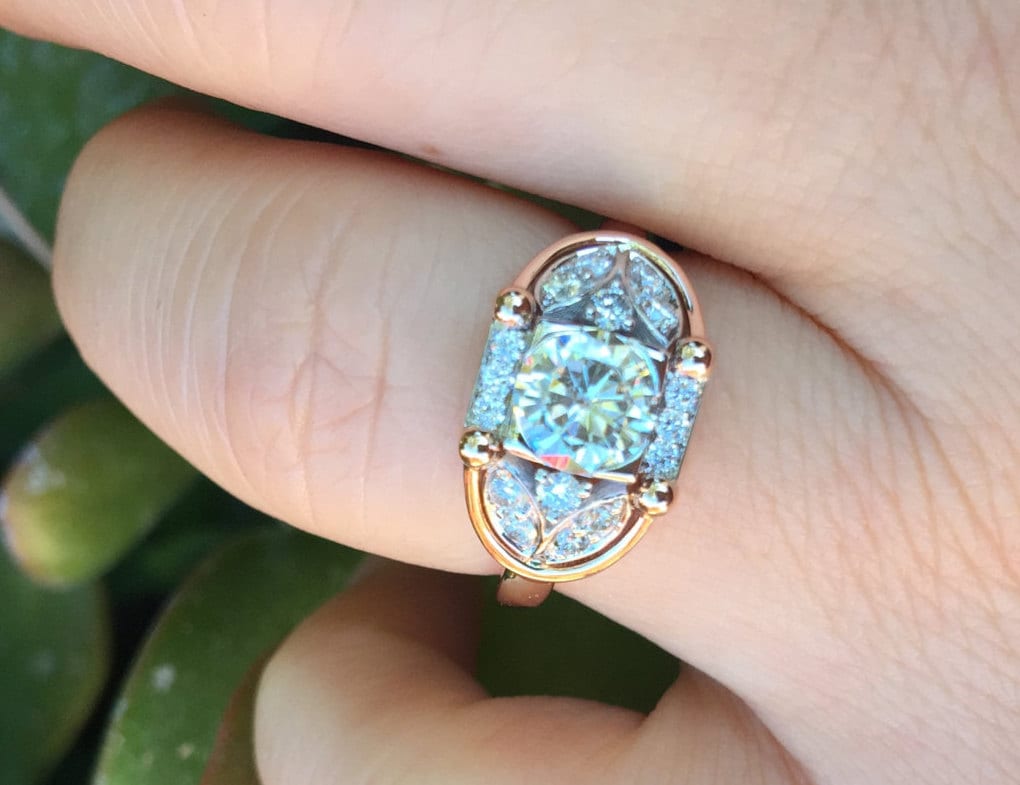 Für Immer Ein Moissanite Verlobungsring 14K Rose & Weißgold Diamant Art Deco Fine Schmuck Mutter Geschenk Einzigartige Braut-1001 Für Immer Ein Moissanite Verlobungsring 14K Rose & Weißgold Diamant Art Deco Fine Schmuck Mutter Geschenk Einzigartige Braut-1001 von JewelryArtworkByVick