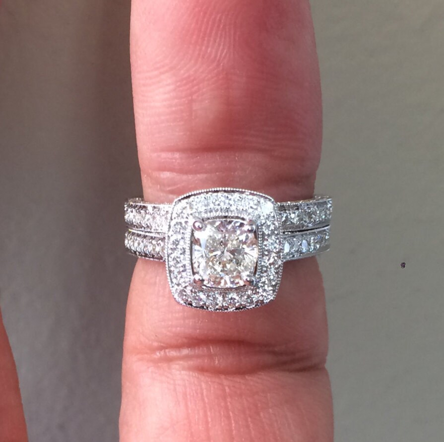 Für Immer Ein Moissanite Verlobungsring Diamant Passende Band 14K Whiet Gold Braut Set Einzigartige Etsy Diamanten - V1149 von JewelryArtworkByVick