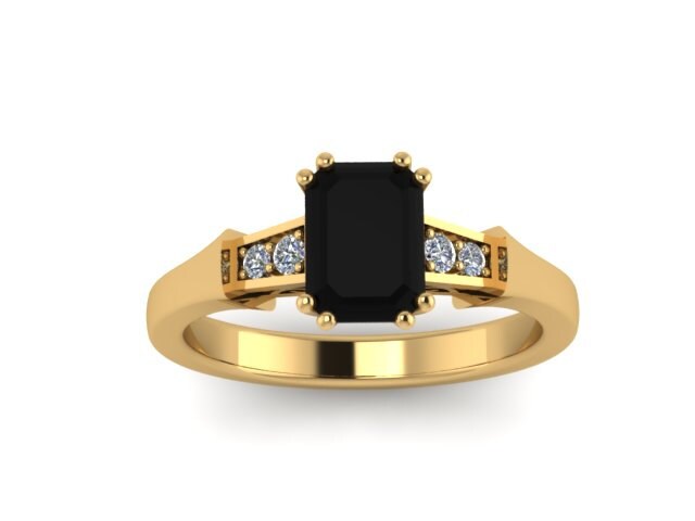 Gelb Gold Schwarz Diamant Smaragd Verlobungsring Ehering Einzigartiger Schmuck Etsy - V1147 von JewelryArtworkByVick