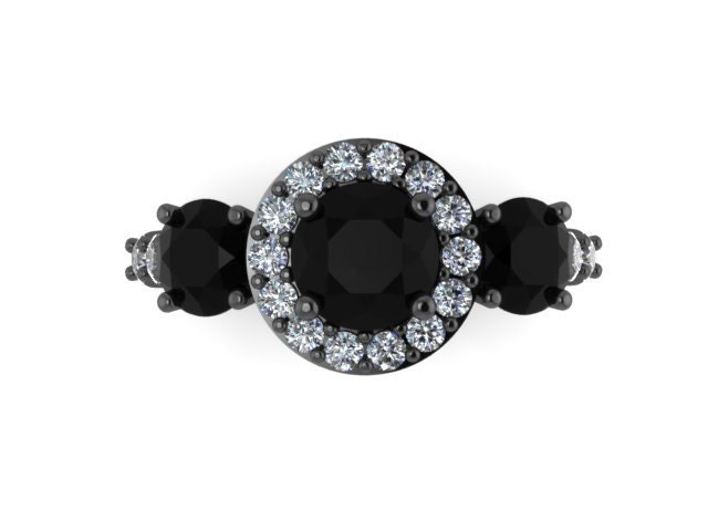 Halo Diamant Drei-stein-Verlobungsring 14K Schwarz Gold Ehering Damen Schmuck Valentinstag Geschenk Natürliche Schwarze Diamant-Center - V1120 Halo Diamant Drei-stein-Verlobungsring 14K Schwarz Gold Ehering Damen Schmuck Valentinstag Geschenk Natürliche Schwarze Diamant-Center - V1120 von JewelryArtworkByVick