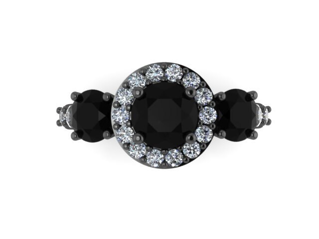 Halo Diamant Drei-stein-Verlobungsring 14K Schwarz Gold Ehering Damen Schmuck Valentinstag Geschenk Natürliche Schwarze Diamant-Center - V1120 Halo Diamant Drei-stein-Verlobungsring 14K Schwarz Gold Ehering Damen Schmuck Valentinstag Geschenk Natürliche Schwarze Diamant-Center - V1120 von JewelryArtworkByVick
