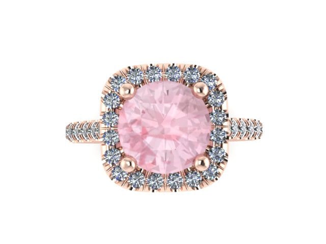 Halo Diamant Verlobungsring Morganit Ehering 14K Rose Gold Mit 8mm Runde Pfirsich Rosa Zentrum Edelstein-V1090 von JewelryArtworkByVick