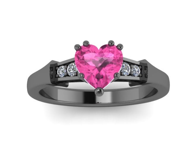 Herz Rosa Saphir Verlobungsring Diamant 14 K Schwarz Gold Ehering Glitzernden Einzigartige Braut Vintage -V1148 von JewelryArtworkByVick