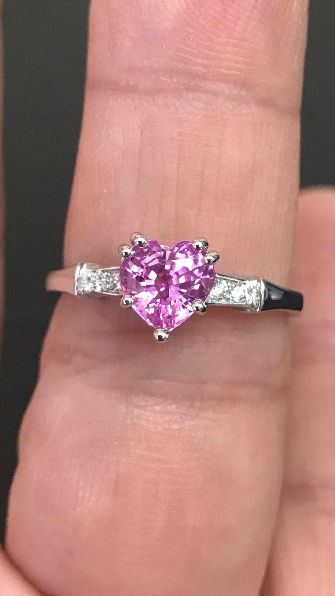 Herz Rosa Saphir Verlobungsring Diamant 14 K Weißgold Ehering Glitzernden Einzigartige Braut Vintage -V1148 von JewelryArtworkByVick