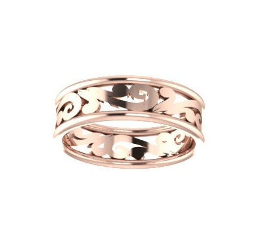 Hochzeit Band 14K Rose Gold Passende Einzigartige Ringe Etsy Feine Schmuck Muttertag Geschenk Geburtstagsgeschenk Für Ihre Braut Ring-V1072 von JewelryArtworkByVick