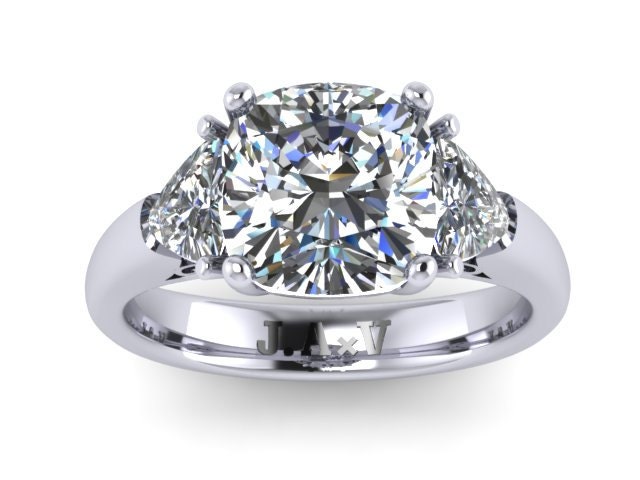 Kissen Geschnitten Moissanite Drei-stein-Verlobungsring 14K Weiß Gold Für Immer Brillante Center Und Zwei Billionen Seitensteine - V1107 Kissen Geschnitten Moissanite Drei-stein-Verlobungsring 14K Weiß Gold Für Immer Brillante Center Und Zwei Billionen Seitensteine - V1107 von JewelryArtworkByVick