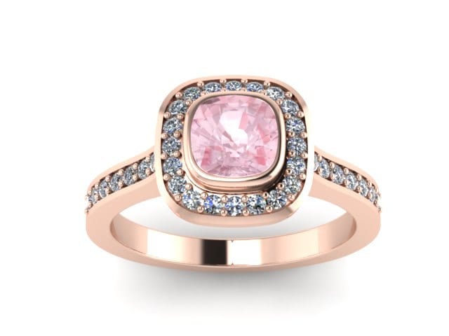Kissen Geschnitten Morganit Verlobungsring Diamant Halo Ehering 14K Rose Gold Braut Ring Einzigartige Ringe Valentinstag Geschenk Für Ihr Juwel-V1092 von JewelryArtworkByVick
