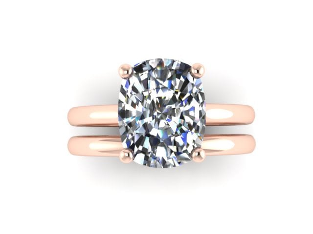 Kissen Geschnitten Weiß Saphir Verlobungsring Mit Passenden Band 14K Rose Gold Braut Set Solitär Vorschlag Ring Geschenke - V1132 von JewelryArtworkByVick
