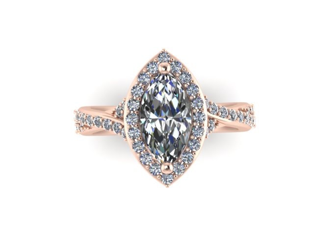 Marquise Verlobungsring Diamant Vintage Hochzeit Ring Rose Gold Feiner Schmuck Halo Verlobung 10x5mm Moissanite Center Einzigartig - V1109 von JewelryArtworkByVick