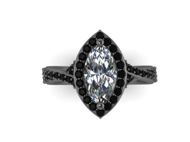 Marquise Verlobungsring Schwarz Diamant Vintage Hochzeit Ring Gold Feiner Schmuck Halo Verlobung 10x5mm Moissanite Center - V1109 von JewelryArtworkByVick