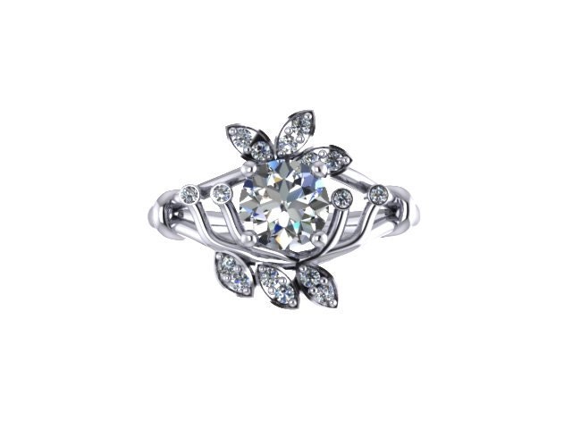 Moisosanite Verlobungsring Diamant Blütenblätter 14K Weißgold Mit 6mm Runde Moissanite Ctr Blume Feminine Ring Lady Schmuck Geschenke - V1058 von JewelryArtworkByVick