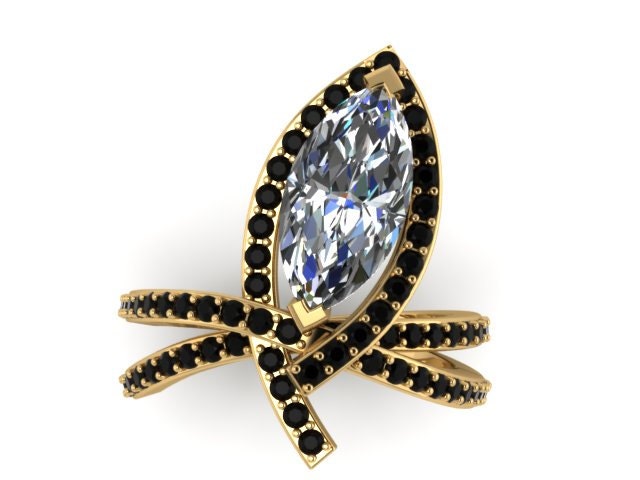 Moissanite Gelbgold Ring Original Verlobungsring Moderne Braut 14K Feinen Schmuck Schwarz Diamant Verlobung - V1115 Moissanite Gelbgold Ring Original Verlobungsring Moderne Braut 14K Feinen Schmuck Schwarz Diamant Verlobung - V1115 von JewelryArtworkByVick