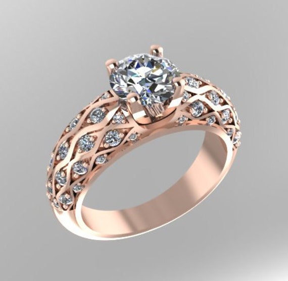 Moissanite Verlobungsring 14K Rose Gold Ring Mit 6, 5 Mm Runde Charles Und Colvard Für Immer Ein Zentrum Braut Schmuck-V1040 Moissanite Verlobungsring 14K Rose Gold Ring Mit 6, 5 Mm Runde Charles Und Colvard Für Immer Ein Zentrum Braut Schmuck-V1040 von JewelryArtworkByVick