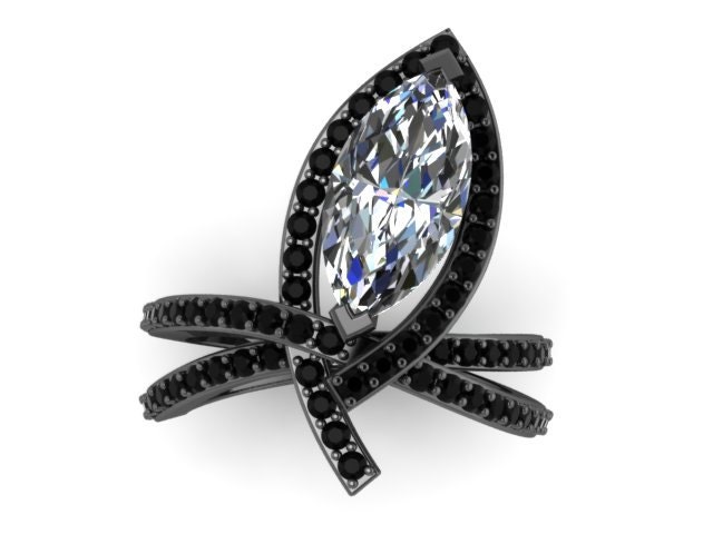 Moissanite Verlobungsring Moderne Braut Ring 14K Schwarzgold Feinen Schmuck Schwarz Diamant Halo Verlobung 12x6mm Zentrum - V1115 Moissanite Verlobungsring Moderne Braut Ring 14K Schwarzgold Feinen Schmuck Schwarz Diamant Halo Verlobung 12x6mm Zentrum - V1115 von JewelryArtworkByVick