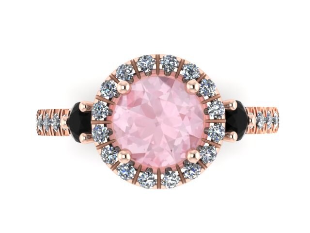 Morganit Verlobungsring Diamant Hochzeit Ring Feinen Schmuck 14K Rose Gold Runde Einzigartige Weihnachten - V1023M von JewelryArtworkByVick
