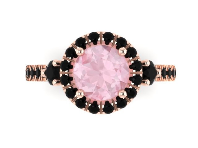 Morganit Verlobungsring Schwarz Diamant Hochzeit Ring Feinen Schmuck 14K Rose Gold Mit 6, 5 Mm Runde Zentrum - V1023M Morganit Verlobungsring Schwarz Diamant Hochzeit Ring Feinen Schmuck 14K Rose Gold Mit 6, 5 Mm Runde Zentrum - V1023M von JewelryArtworkByVick
