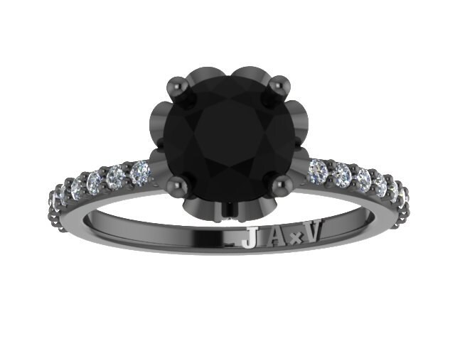 Natürliche Schwarze Diamant Verlobungsring Handgemachte Feine Schmuck 14K Schwarzgold Ehering Mit 1, 15 Ct Runde Natürliche Ctr - V1006 von JewelryArtworkByVick
