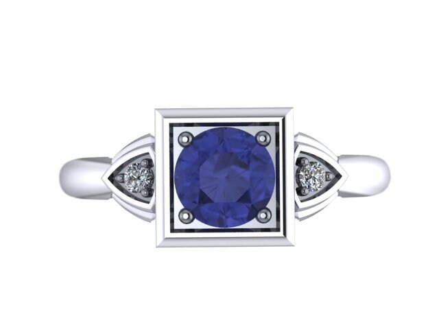 Neues Design Modernisierte Vintage Verlobungsring Mit Blauen Saphir Zentrum Und 2 Echte Weiße Diamanten in 14 K Weißgold Braut Ringe -V1169 von JewelryArtworkByVick