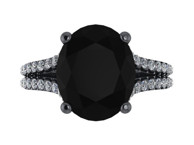 Oval Eisechte Schwarze Diamant Verlobungsring Set in 14 K Schwarz Gold Mit Echten Weißen Split Schaft & Korb Original Braut Ring - V1167 von JewelryArtworkByVick