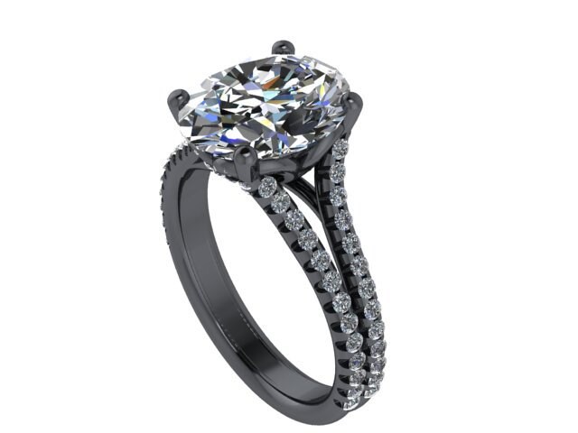Oval Für Immer Ein Moissanite Verlobungsring Set in 14 K Schwarz Gold Mit Echtem Weißen Diamant Split Schaft & Korb Original Ring - V1167 von JewelryArtworkByVick