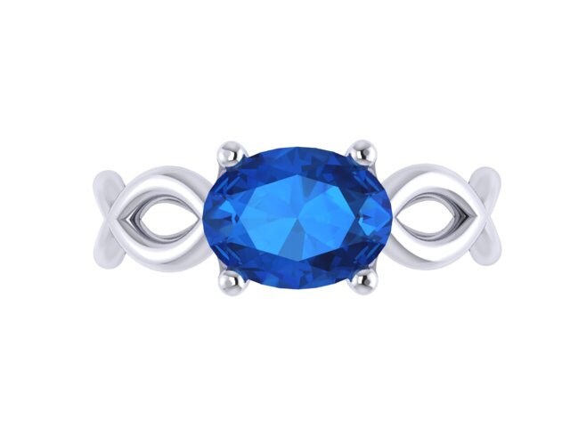 Ovale Blaue Saphir Verlobungsring Mit Zwei Echten Diamant Akzente Set in 14 K Weißgold Braut Ring Infinity Band Elegante Ringe - V1171 von JewelryArtworkByVick