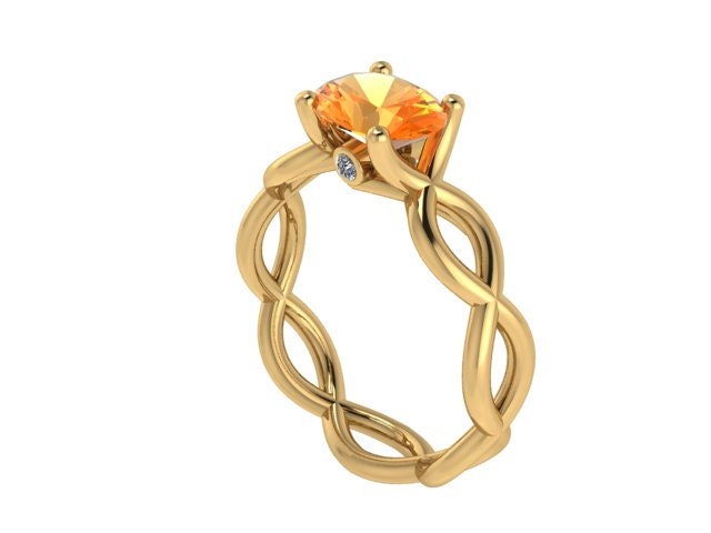 Ovale Echte Citrin Verlobungsring Mit Zwei Diamant Akzente Set in 14 K Gelbgold Braut Ring Ehering Einzigartige Feiertage - V1171 von JewelryArtworkByVick