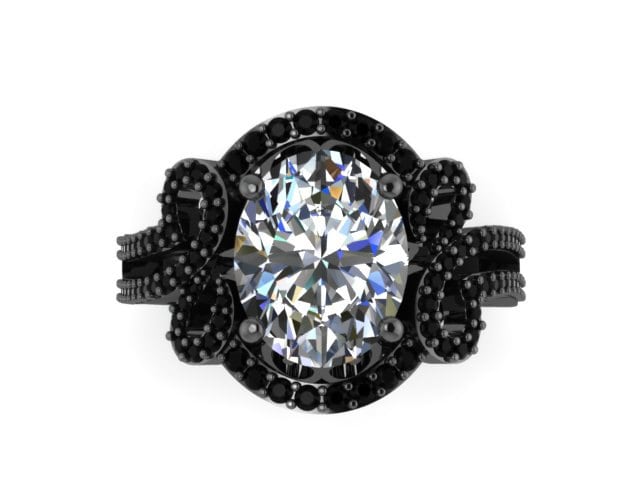 Ovale Moissanite Verlobungsring Schwarz Diamant 14K Gold Charles & Colvard Für Immer Ein Moissanit Valentines-V1102 von JewelryArtworkByVick