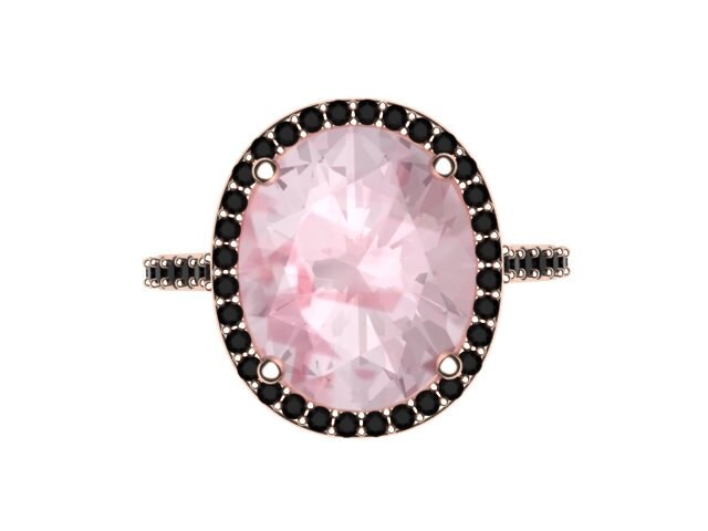Ovale Morganit Verlobungsring Schwarz Diamant Ehering 14K Rose Gold Ring Original Statement Vorschlag Halo -V1097 von JewelryArtworkByVick