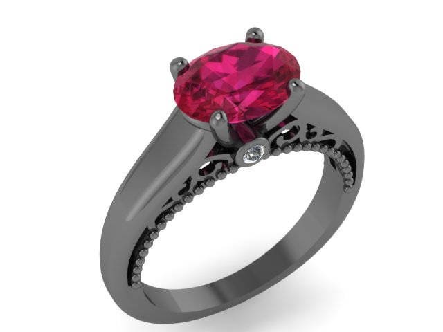 Ovale Rubin Verlobungsring 14 K Schwarz Gold Diamant Ring Vorschlag Feinen Schmuck Filigrane Ehe Braut Echte Edelsteine - V1160 von JewelryArtworkByVick