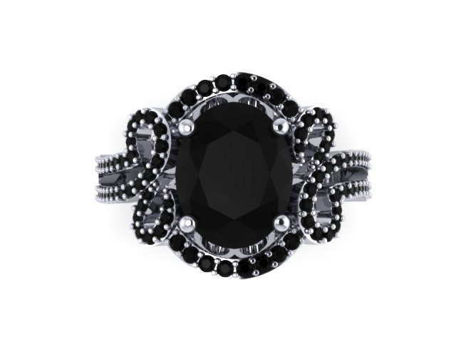 Ovale Schwarze Diamant Verlobungsring 14K Weißgold Verlobung Mit 10 X 8 Oval Natürliche Zentrum Statement Ring Original Edelsteine-V1102 Ovale Schwarze Diamant Verlobungsring 14K Weißgold Verlobung Mit 10 X 8 Oval Natürliche Zentrum Statement Ring Original Edelsteine-V1102 von JewelryArtworkByVick