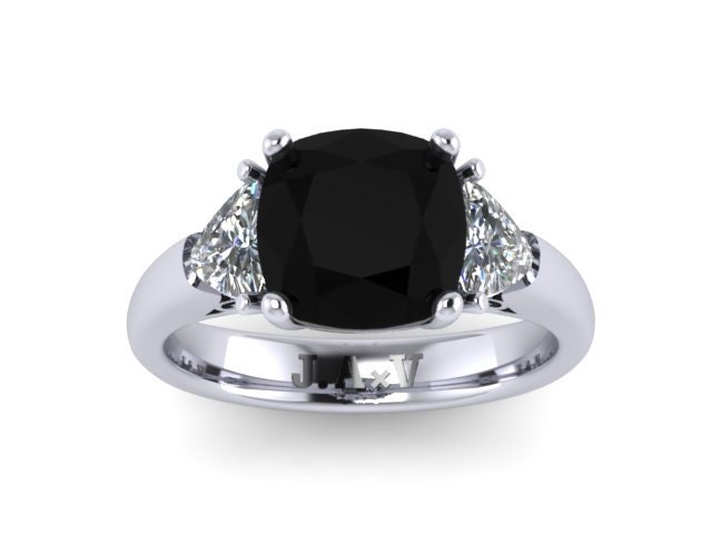 Platin-Verlobungsring Natürliche Kissen Geschnitten Schwarz Diamant Verlobungsring W/2 Billionen Für Immer Brillante Moissanite Side-stones - V1107 von JewelryArtworkByVick
