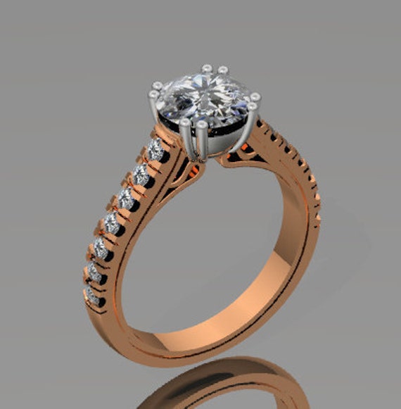 Platin Verlobungsring Rose Gold Diamant Weding Ring Mit 7mm Runde Weiß Saphir Zentrum Feinen Schmuck Braut Edelsteine - V1029 von JewelryArtworkByVick
