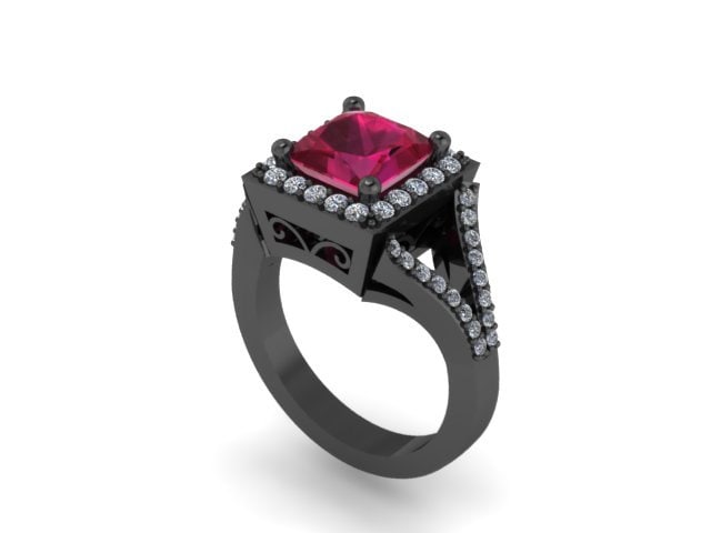 Prinzessin Geschnitten Rot Rubin Verlobungsring Diamant Ehering 14K Schwarz Gold Braut Ring Einzigartige Edelstein Ringe Muttertagsgeschenk Ich Tun von JewelryArtworkByVick