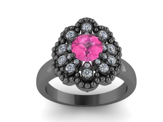 Rosa Saphir Verlobungsring Ehering 14 K Schwarz Gold Braut Ring Diamant Schmuck Ringe Etsy Muttertag Geschenk-V1141 von JewelryArtworkByVick