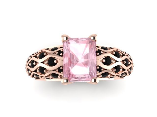 Rose Gold Verlobungsring Schwarz Diamant Morganit Hochzeit Smaragd Schnitt 14K Ring Geschnitten - V1040 von JewelryArtworkByVick