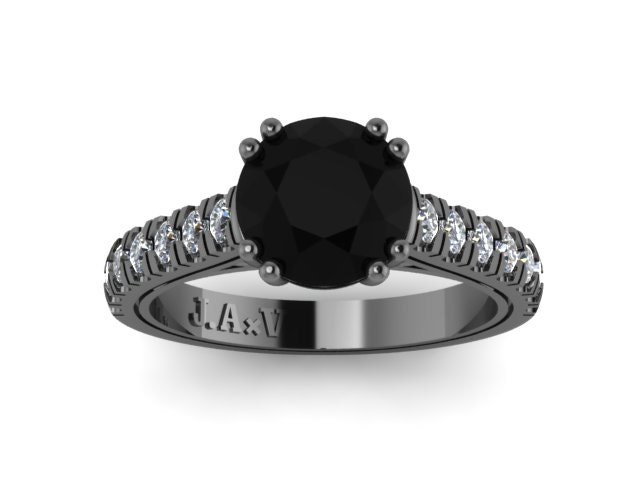 Schwarz Gold Ring Diamant Verlobungsring Weiß Weding Edelsteine 14K Schwarz Mit 7mm Runde Zentrum - V1029 von JewelryArtworkByVick