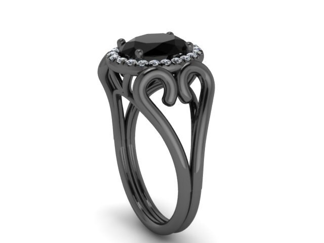 Schwarz Gold Verlobungsring Oval Schwarz Diamant Ring Einzigartige Herz Hochzeit Urlaub Geschenke Für Ihre Edelsteine - V1137 von JewelryArtworkByVick