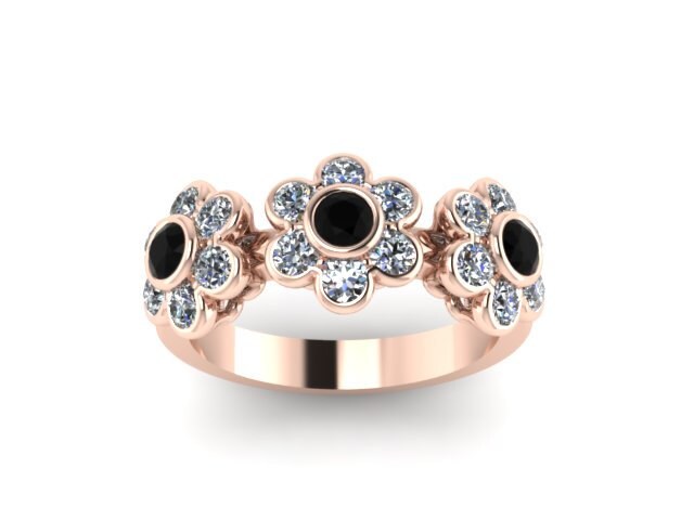 Schwarz Und Weiß Diamant Band Blume Design 14K Rose Gold Ring Damen Schmuck Floral Valentinstag Geschenk Feinen - V1088 von JewelryArtworkByVick